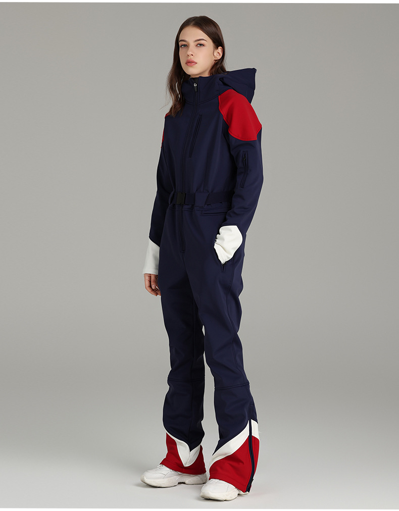 Single and double board high elasticity slim one-piece ski suit female outdoor waterproof winter warm ski suit suit